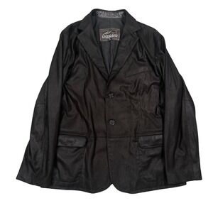 Overland Lambskin Leather Sport Coat Jacket Mens 48R Black Textured